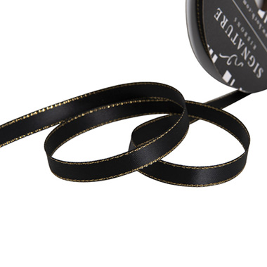 Satin Ribbons - Satin Double Face Metallic Edge Black Gold (10mmx20m)