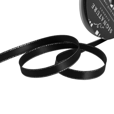 Satin Ribbons - Satin Double Face Metallic Edge Black Silver (10mmx20m)