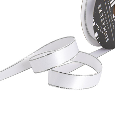 Satin Ribbons - Satin Double Face Metallic Edge White Silver (15mmx20m)