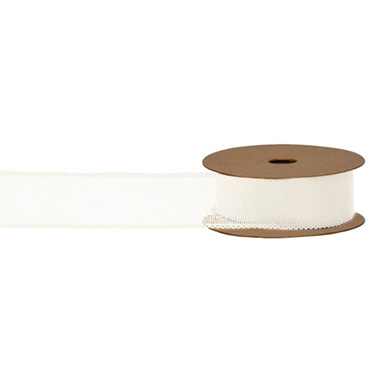 Linen Ribbons - Ribbon Plain Linen Scalloped Edge Cream (40mmx10m)