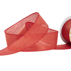 Linen Ribbons - Ribbon Linen with Gold Thread Red Wired Edge (50mmx10m)