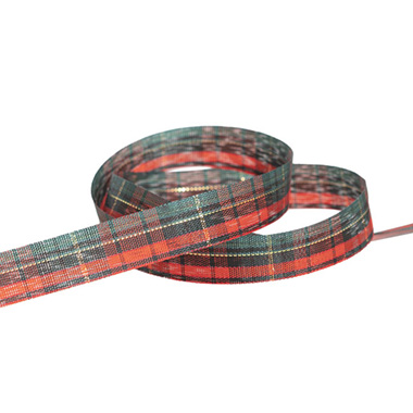 Ribbon Fabric Tartan Plaid Cut Edge Green Red (15mmx20m)