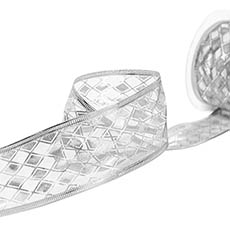 Christmas Ribbons - Ribbon Organza Sonic Edge Diamond Silver (50mmx10m)