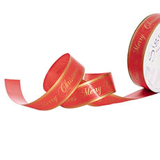 Christmas Ribbons - Christmas Tear Ribbon Merry Christmas Red Gold (30mmx91m)