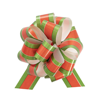 Christmas Bows - Ribbon Pull Bow Pom Pom Christmas Stripe (30mmx12.5cm) Pk5