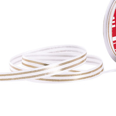 Ribbon Satin Striped White & Gold Foil (10mmx20m)
