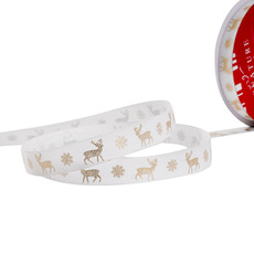 Ribbon Grosgrain Reindeer & Snowflake Cream Gold (15mmx20m)
