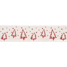 Ribbon Herringbone Christmas Trees Red (25mmx20m)