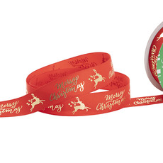 Christmas Ribbons - Ribbon Grosgrain Merry Christmas Red Gold Foil (25mmx 20m)