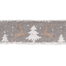Ribbon Linen Deer & Tree Snow Wire Edge Grey (60mmx10m)