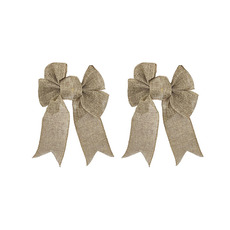 Christmas Bows - Ribbon Bow Linen Sewn Wire Edge Pack 2 Brown (15Wx21Lcm)