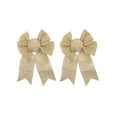 Christmas Bows - Ribbon Bow Linen Sewn Wire Edge Pack 2 Natural (15Wx21Lcm)