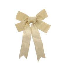 Christmas Bows - Ribbon Bow Linen Sewn Wire Edge Natural (26Wx32Lcm)