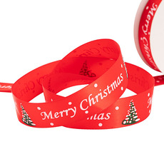 Christmas Ribbons - Satin Ribbon Merry Christmas Trees Red (25mmx20m)