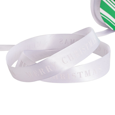 Christmas Ribbons - Satin Double Face Ribbon Merry Christmas White (25mmx20m)