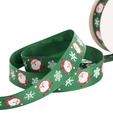 Christmas Ribbons - Grosgrain Ribbon Santa Print Green White (25mmx20m)