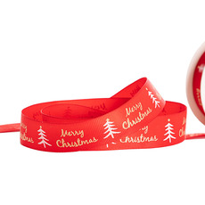 Christmas Ribbons - Grosgrain Ribbon Merry Christmas & Tree Red Gold (25mmx20m)