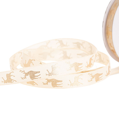 Grosgrain Ribbon Reindeer Cream Gold Foil (15mmx20m)