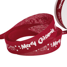 Christmas Ribbons - Linen Ribbon Merry Christmas Cut Edge Red (25mmx20m)