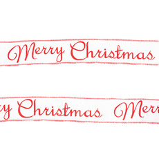 Linen Ribbon Merry Christmas Wire Edge White Red (60mmx10m)