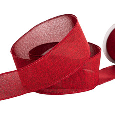 Christmas Ribbons - Linen Ribbon Fleck Wire Edge Red (60mmx10m)