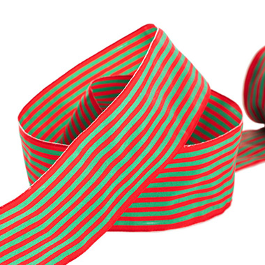 Christmas Ribbons - Woven Ribbon Thin Stripe Wire Edge Red and Green (60mmx10m)
