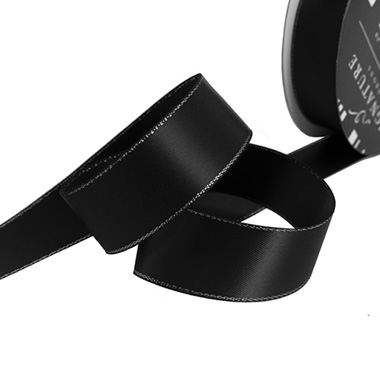 Satin Ribbons - Satin Double Face Metallic Edge Black Silver (25mmx20m)