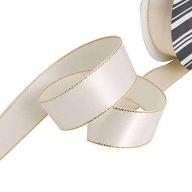 Satin Ribbons - Satin Double Face Metallic Edge Ivory Gold (25mmx20m)