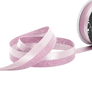 Satin Ribbons - Ribbon Satin & Metallic Glitter Duo Pink (25mmx20m)