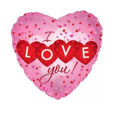 Foil Balloon 17 (42.5cm Dia) I Love You Pink & Red