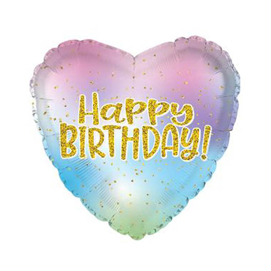 Foil Balloons - Foil Balloon 17 Happy Birthday Iridescent Heart (43cmD)