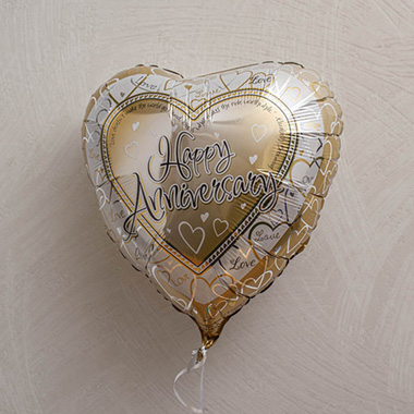 Foil Balloon 17(42.5cm Dia) Happy Anniversary Heart Gold