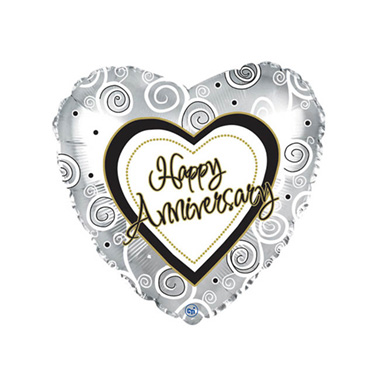 Foil Balloons - Foil Balloon 17 (42.5cm Dia) Happy Anniversary Heart Swirls