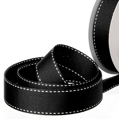 Ribbon Grosgrain Saddle Stitch Black (25mmx20m)