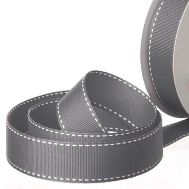 Grosgrain Ribbons - Ribbon Grosgrain Saddle Stitch Charcoal (25mmx20m)