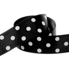 Grosgrain Ribbons - Ribbon Grosgrain Polka Dots Black White Dots (25mmx20m)