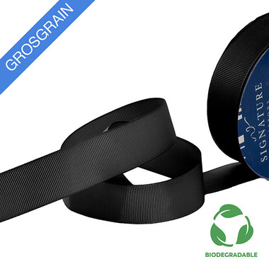 Biodegradable Ribbon - Ribbon Bio-Poly Blend Grosgrain Black (25mmx25m)