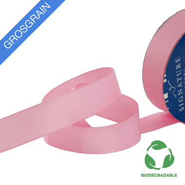 Biodegradable Ribbon - Ribbon Bio-Poly Blend Grosgrain Pink Delight (25mmx25m)