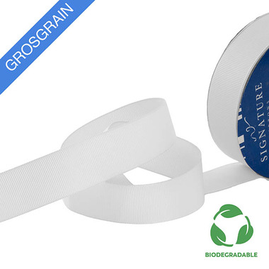 Biodegradable Ribbon - Ribbon Bio-Poly Blend Grosgrain White (25mmx25m)