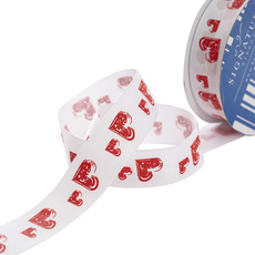 Valentines Day Ribbons - Grosgrain Ribbon Duo Hearts White (25mmx20m)