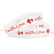 Valentines Day Ribbons - Ribbon Taffeta with Organza Edge With Love White (25mmx20m)