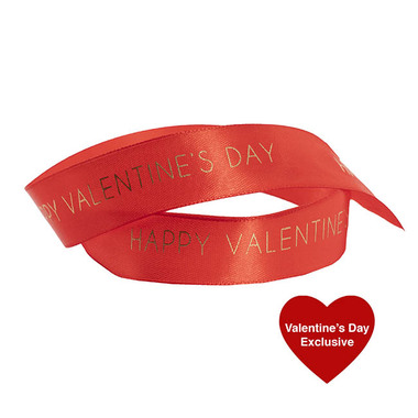 Valentines Day Ribbons - Ribbon Satin Happy Valentines Day Gold Foil Red (25mmx25m)