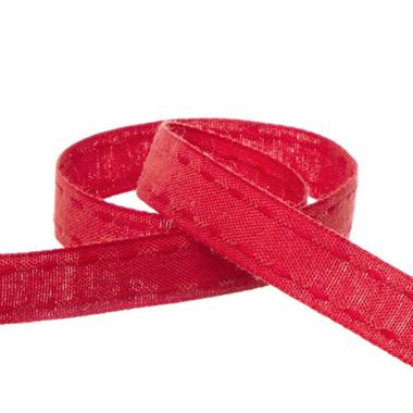 Coloured Cotton Ribbon Saddle Stitch Red (15mmx20m)