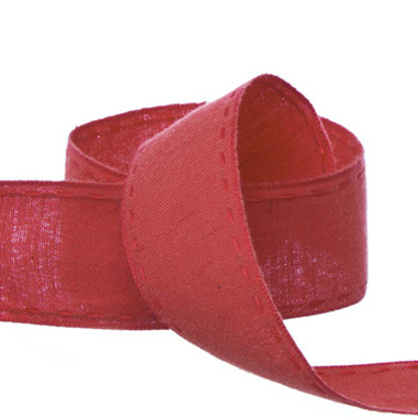  - Coloured Cotton Ribbon Saddle Stitch Red (38mmx20m)