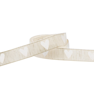 Cotton Ribbons - Vintage Cotton Ribbon Heart Beige White (15mmx10m)