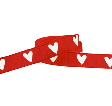 Valentines Day Ribbons - Vintage Cotton Ribbon Heart Red White (15mmx10m)