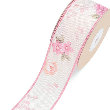 Cotton Ribbon Vintage Flowers Dark Pink (38mmx10m)