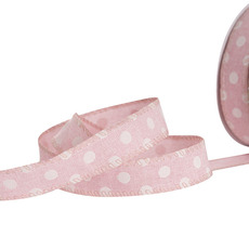 Linen Ribbons - Ribbon Linen Woven Edge Spring Spots Baby Pink (25mmx20m)