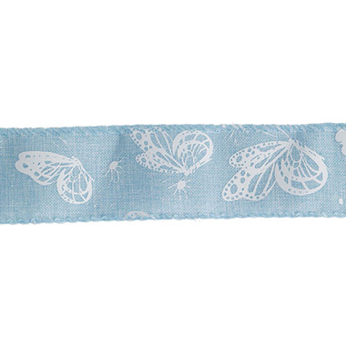 Ribbon Linen Woven Edge Butterflies Baby Blue (40mmx10m)