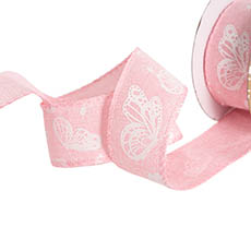 Linen Ribbons - Ribbon Linen Woven Edge Butterflies Baby Pink (40mmx10m)